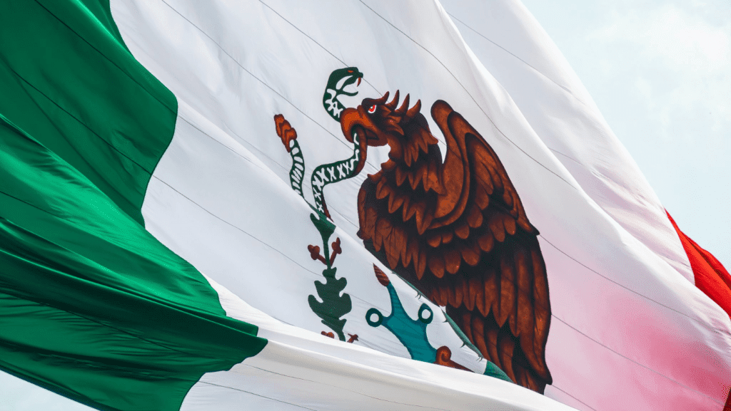 Flaga z godłem Meksyku